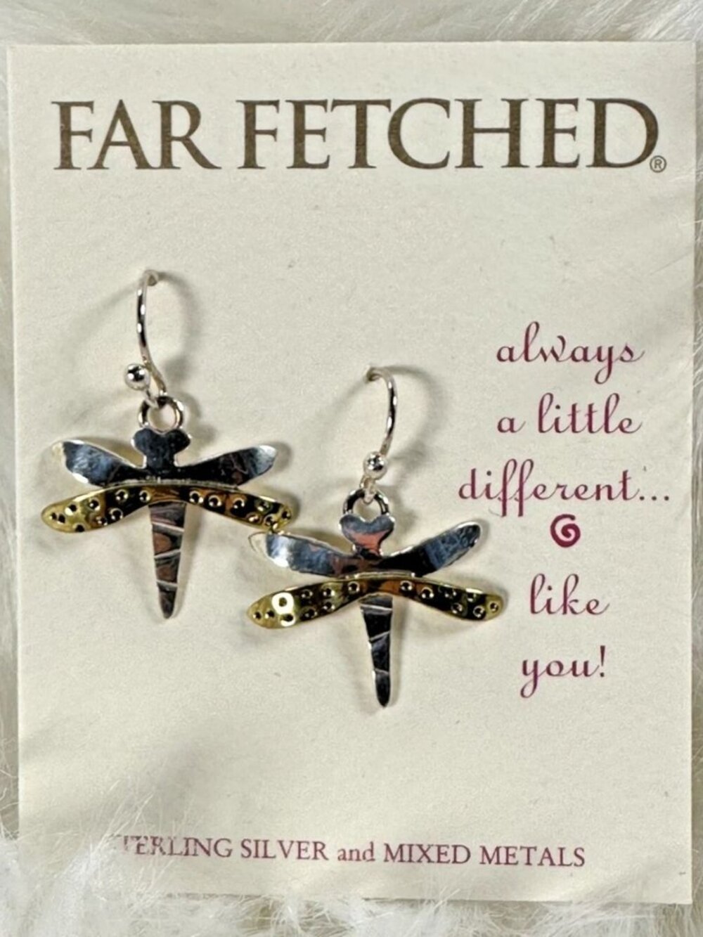 NEW Vintage FAR FETCHED Dragonfly EARRINGS .925 Sterling Silver w/Brass EW215
